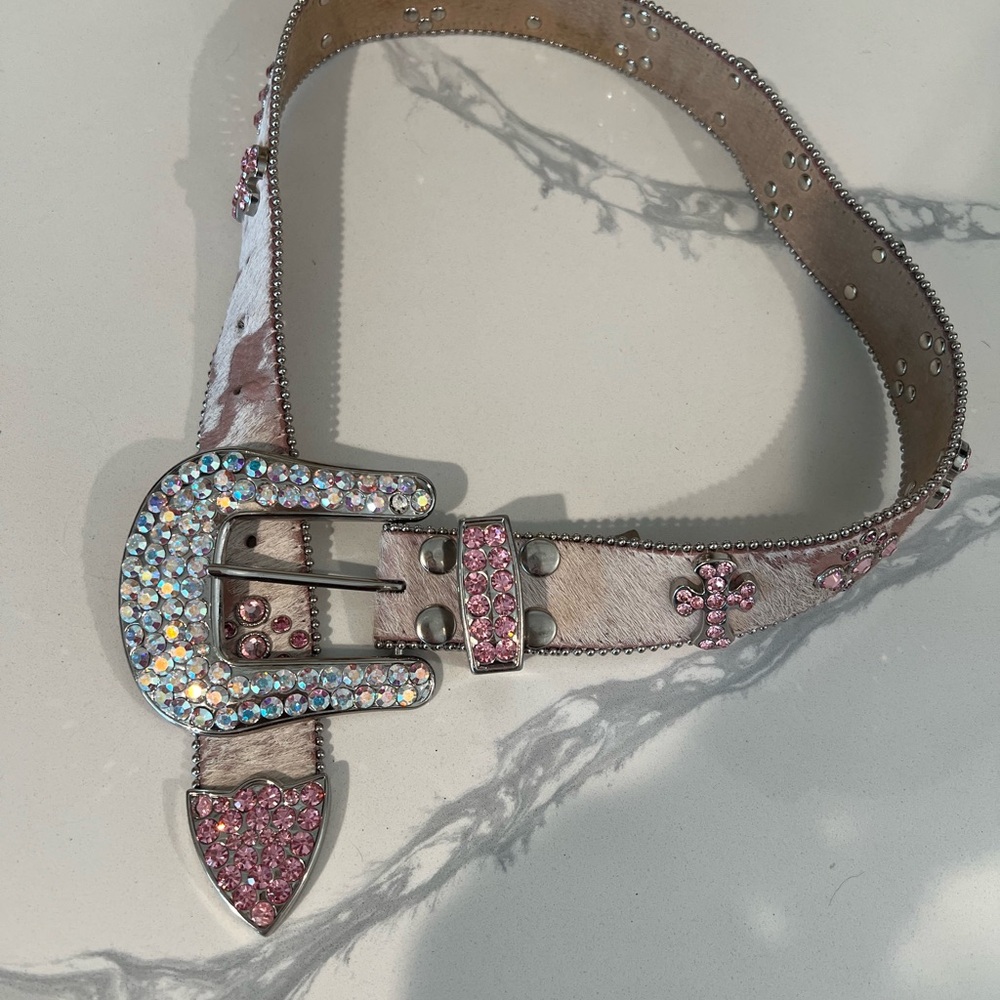 Wildfire Western Cowhide Belt with Swarovski Crystals (Pink)